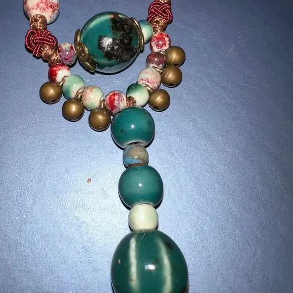 🩵 NEW Artisan Turquoise and Gold Beaded Necklace 🩵 - Picture 2 of 5